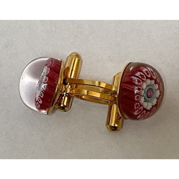Charles Murat Millefiori Glass Cufflinks Red White Gold Plated x Saint-Louis Col - Picture 13 of 14